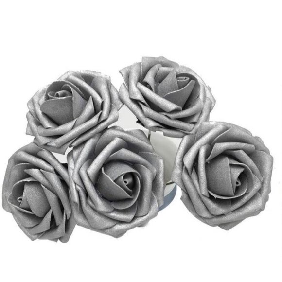 25 pcs Silver Roses Flowers with stems Realistic Floral Grey Wedding Bouquet - Picture 2 of 4